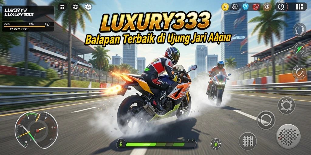 Screenshot utama LUXURY333 menampilkan aksi balapan motor yang mendebarkan.