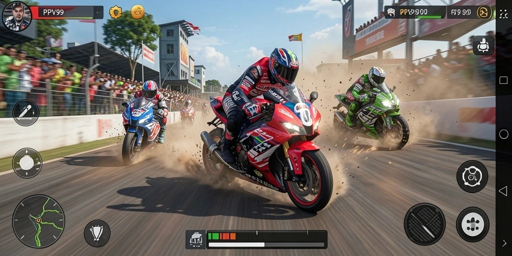 Gameplay seru PPV99 dengan balapan motor yang mendebarkan.